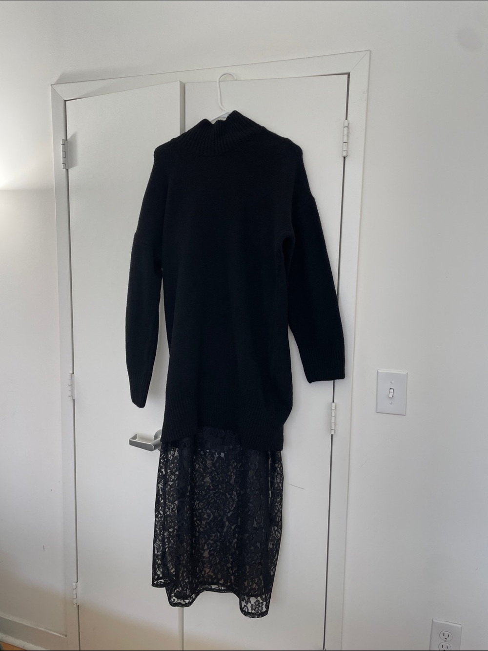 NWT Anthropologie Sweater Lace Twofer Midi Dress Black Size S(MSRP$188)